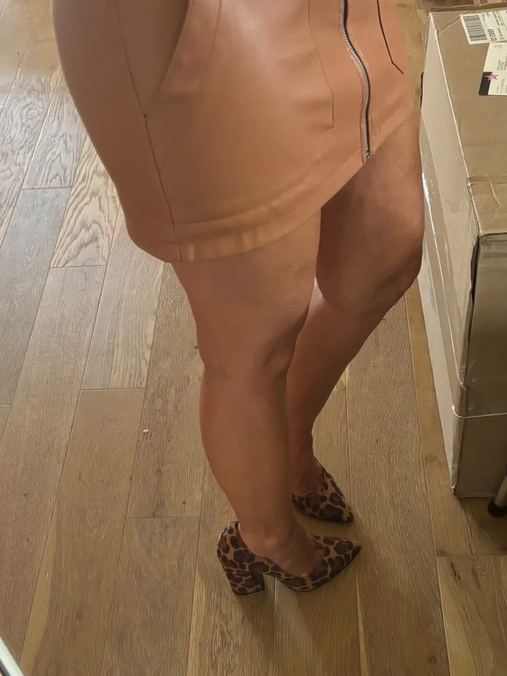 Free People Cognac Faux Leather Mini Skirt with Front Zip